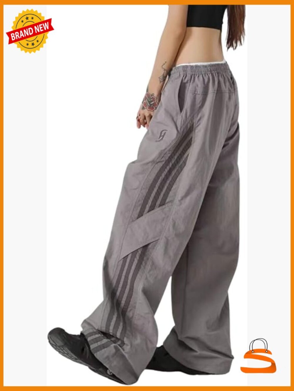 Striped Baggy Parachute Pants Y2k Track Pants Unisex Streetwear Drawstring